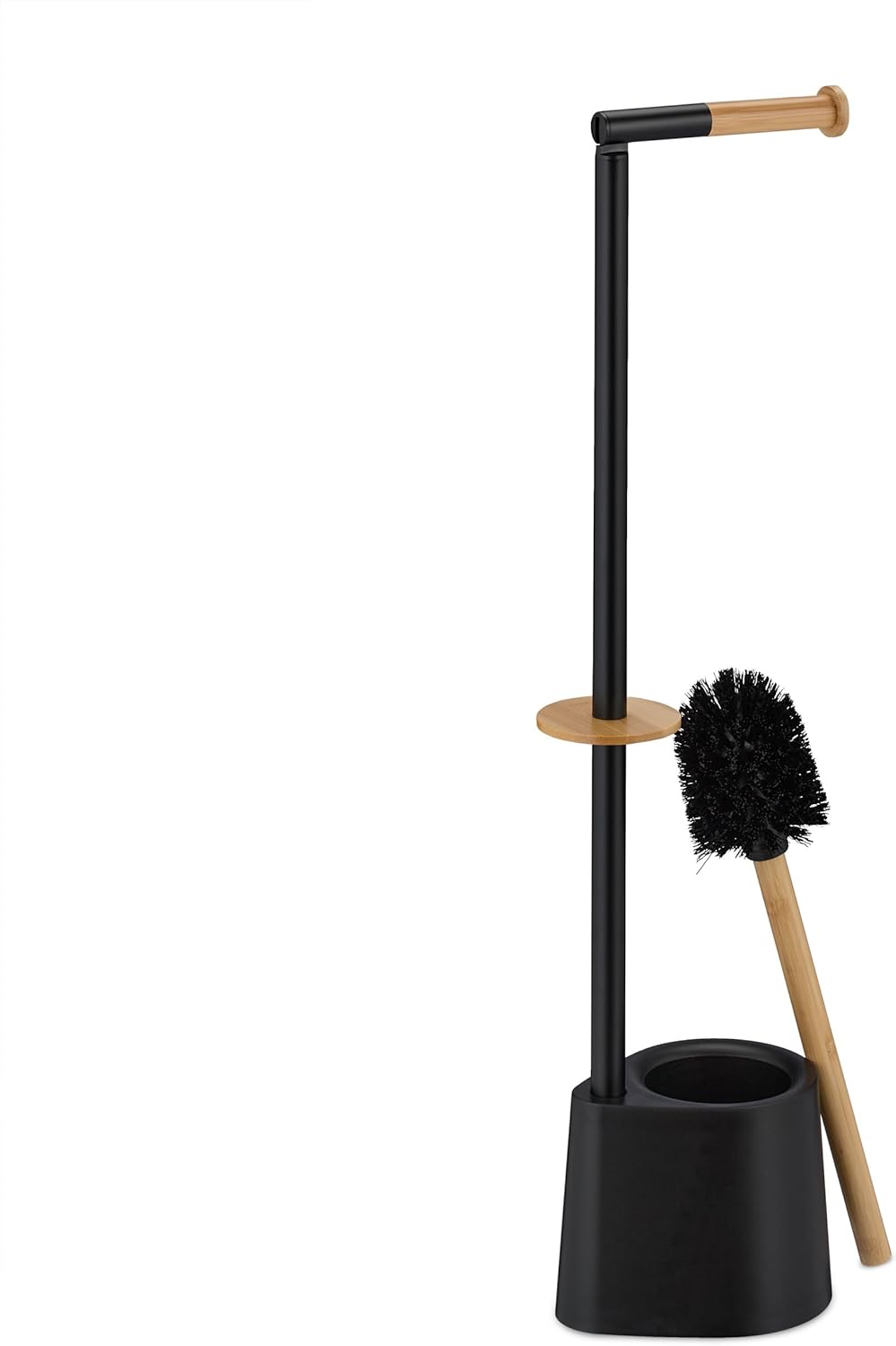 Relaxdays Επιδαπέδια Βάση για Χαρτί Υγείας με Ενσωματωμένο Πιγκάλ - Black / Light Brown - 4052025877941