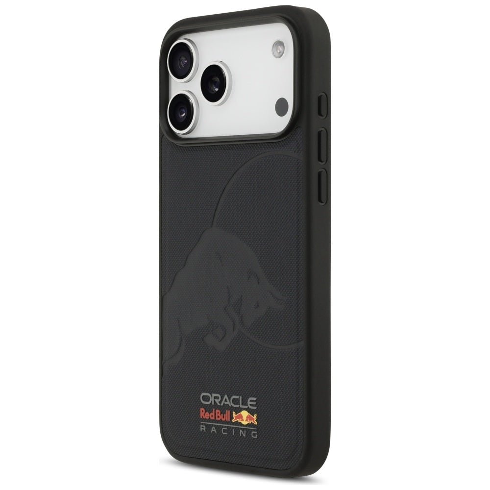 Red Bull iPhone 17 Pro Max - Σκληρή Θήκη με Επένδυση Συνθετικού Δέρματος και Πλαίσιο Σιλικόνης - Meshed Debossed Bull MagSafe - Navy