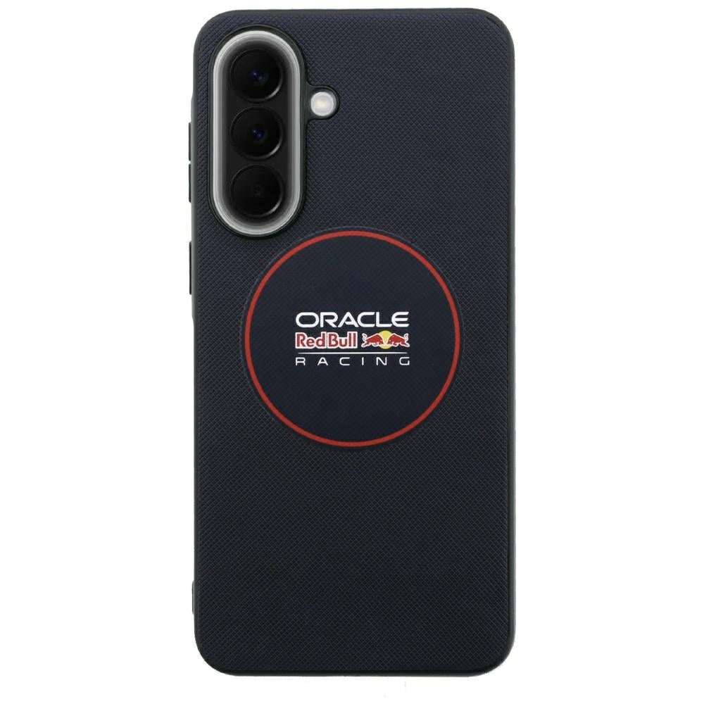 Red Bull Samsung Galaxy A57 5G - Σκληρή Θήκη με Επένδυση Συνθετικού Δέρματος και Πλαίσιο Σιλικόνης - Meshed Red Ring - Navy Blue