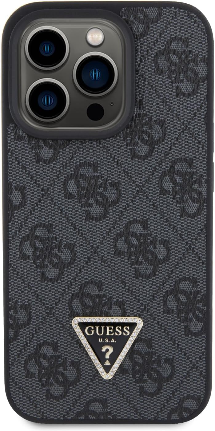 Guess iPhone 15 Pro Max Leather 4G Diamond Triangle Θήκη με Επένδυση Συνθετικού Δέρματος - Black - GUHCP15XP4TDPK
