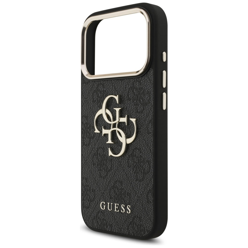 Guess iPhone 17 Pro - 4G Big 4G Classic Logo - Σκληρή Θήκη με Πλαίσιο Σιλικόνης και Επένδυση από Οικολογικό Δέρμα - Black / Gold - GUHCP17L4GMGCGR