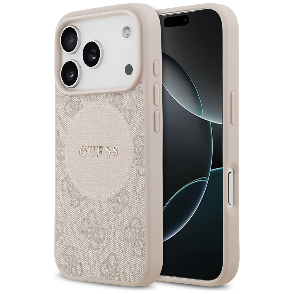 Guess iPhone 17 Pro - 4G Circle Classic Logo MagSafe - Θήκη με Επένδυση Συνθετικού Δέρματος - Pink - GUHMP17LP4PGRSGP