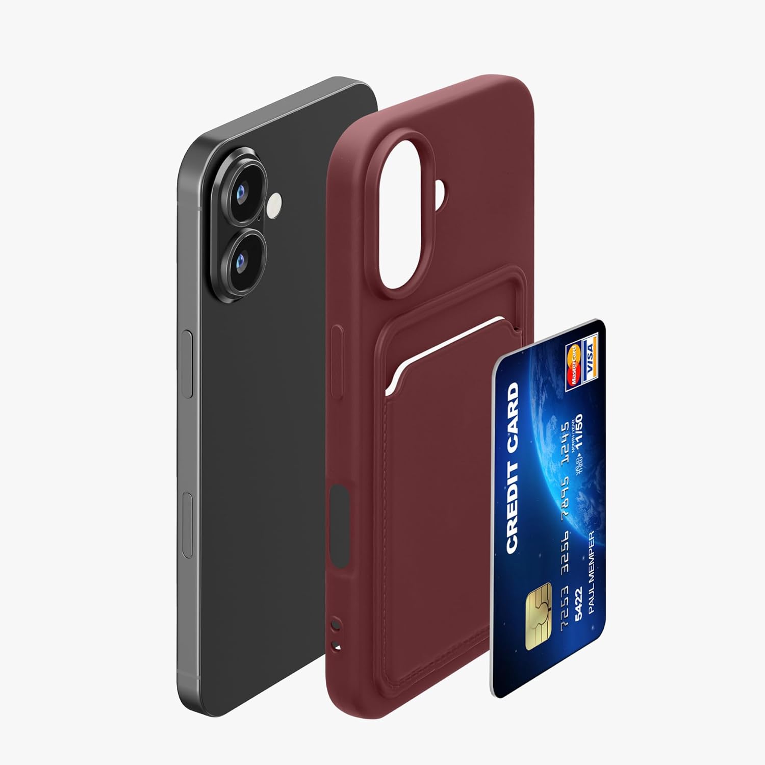 KW iPhone 16 Θήκη Σιλικόνης TPU με Υποδοχή για Κάρτα - Tawny Red
