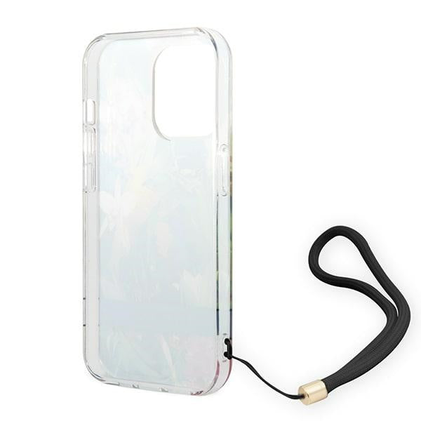 Guess iPhone 14 Pro Max Flower Strap Σκληρή Θήκη με Πλαίσιο Σιλικόνης και Λουράκι - Blue - GUOHCP14XHFLSB