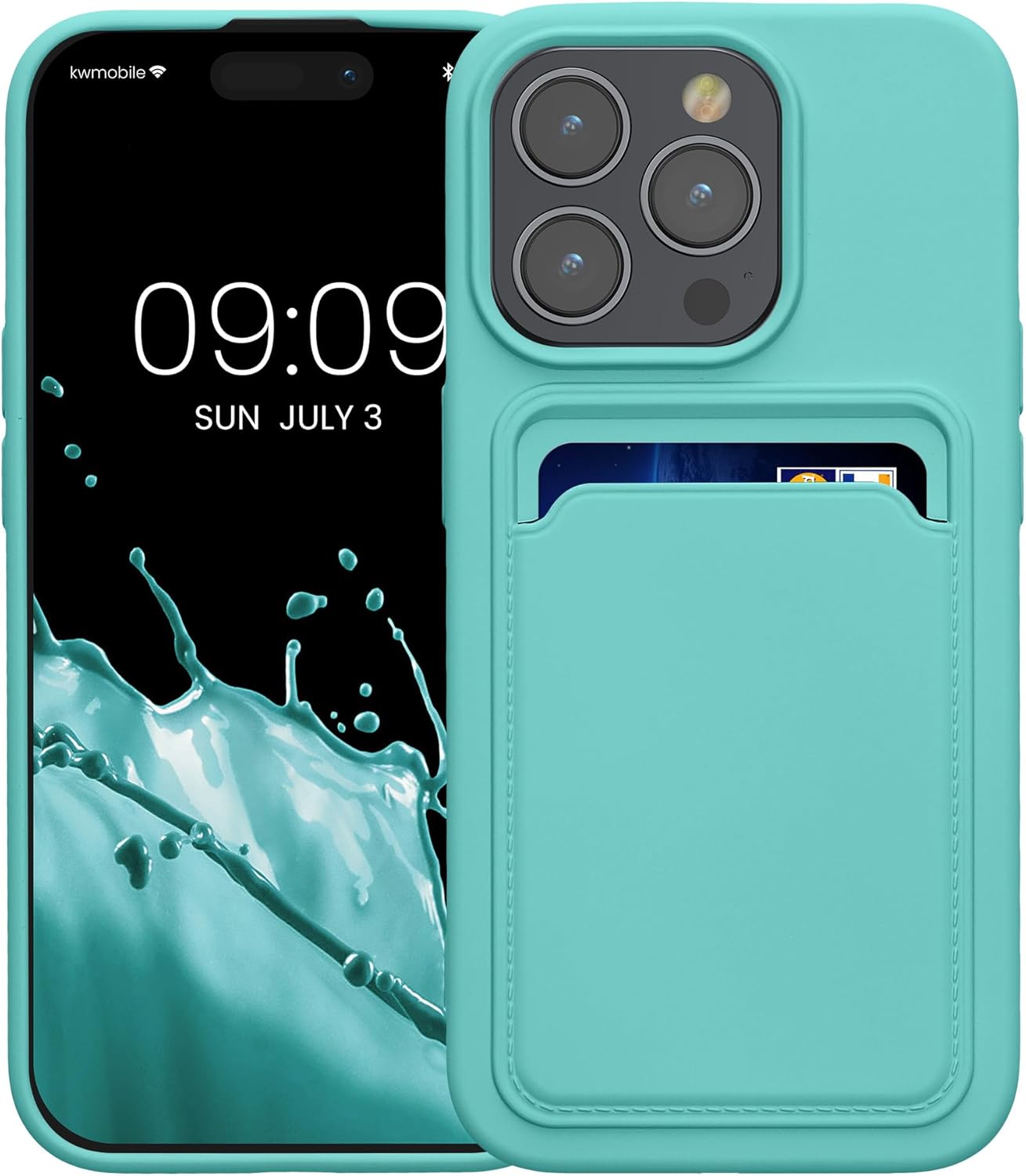 KW iPhone 15 Pro Θήκη Σιλικόνης TPU με Υποδοχή για Κάρτα - Mint Green