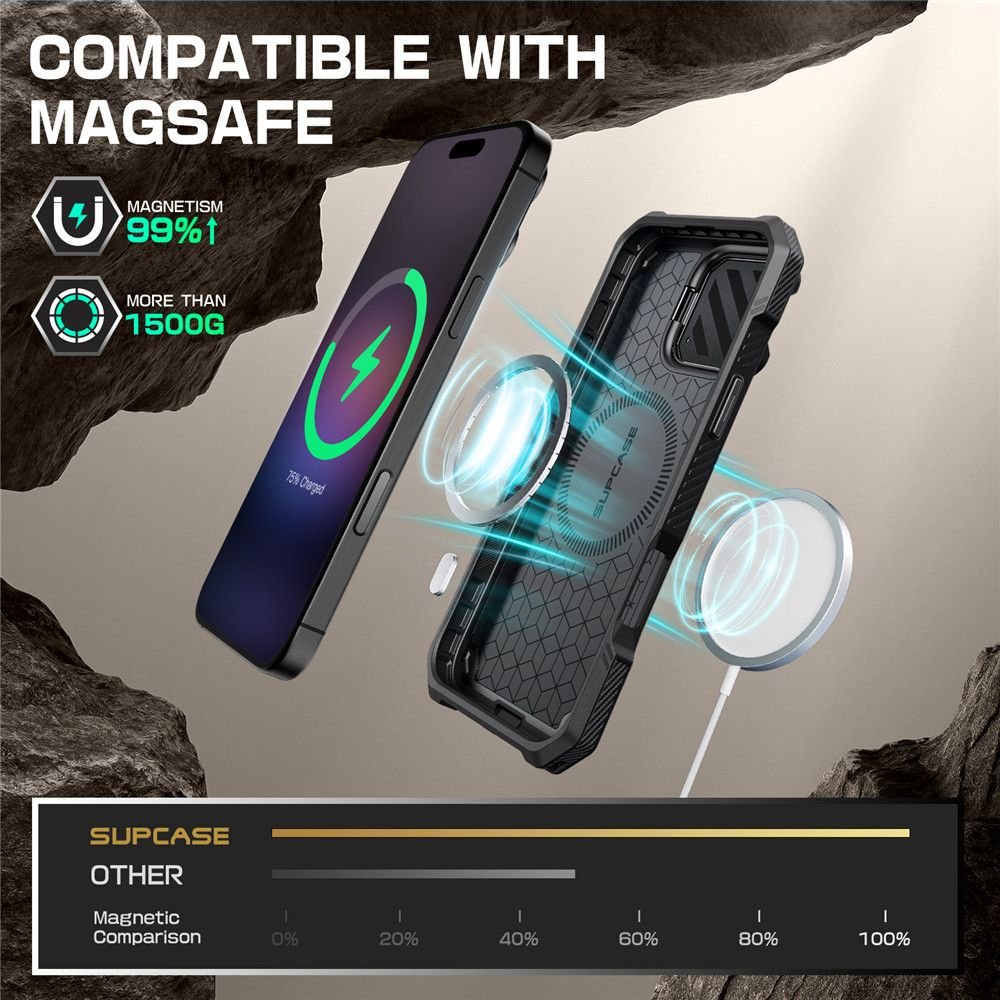 Supcase iPhone 16 UB XT Mag Σκληρή Θήκη με Ανοιγόμενο Κάλυμμα Κάμερας / Stand και MagSafe - Black