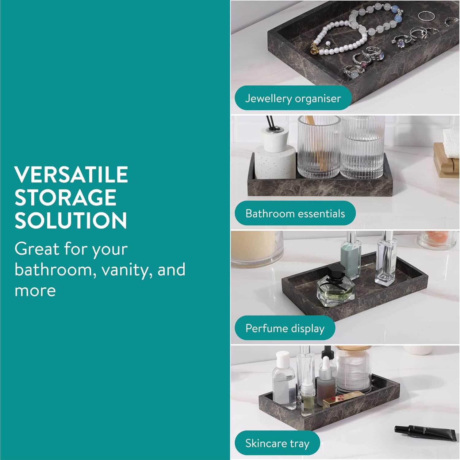 Navaris Διακοσμητικός Δίσκος με Όψη Μαρμάρου από Πολυρητίνη - 22,5 x 17,5 x 2,7 cm - Brown