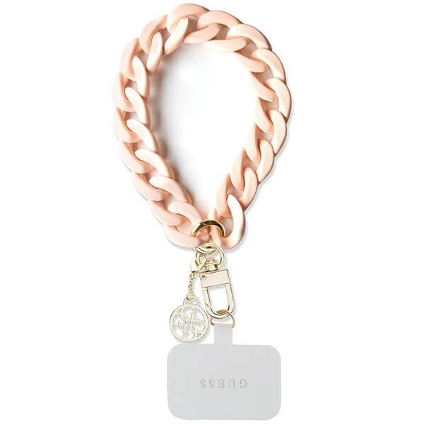 Guess Universal Big Hand Strap - Acrylic 4G Charm - Αλυσίδα Καρπού για Θήκη Κινητού - Gold / Pink - GUOUCBMC4MP