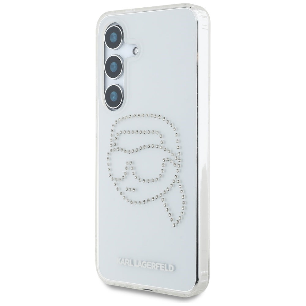 Karl Lagerfeld Samsung Galaxy S25 - Rhinestones Karl Head Logo - Σκληρή Θήκη με Πλαίσιο Σιλικόνης - Clear - KLHCS25SHKHDCELT