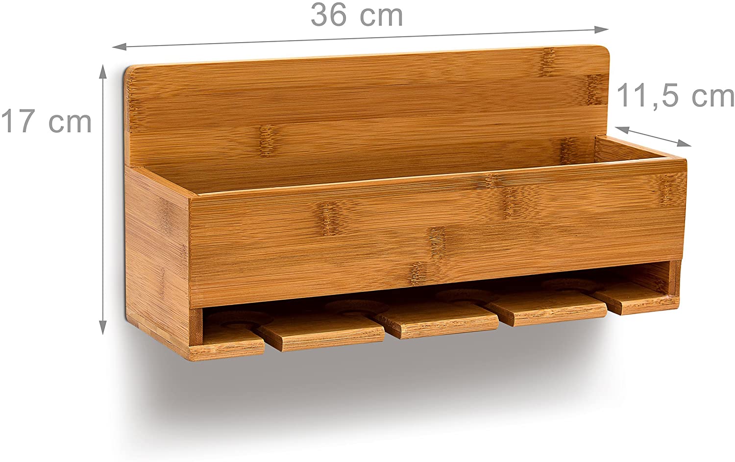 Relaxdays Ξύλινο Ράφι για Κρασί με Βάση για Ποτήρια από Μπαμπού - 17 x 37 x 11,5 cm - Natural - 4052025191443