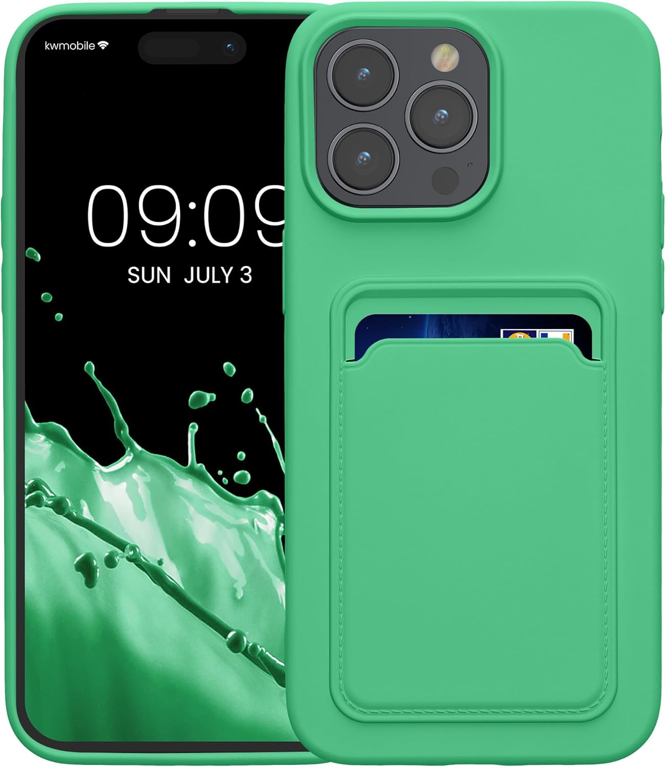 KW iPhone 15 Pro Max Θήκη Σιλικόνης TPU με Υποδοχή για Κάρτα - Lime Green
