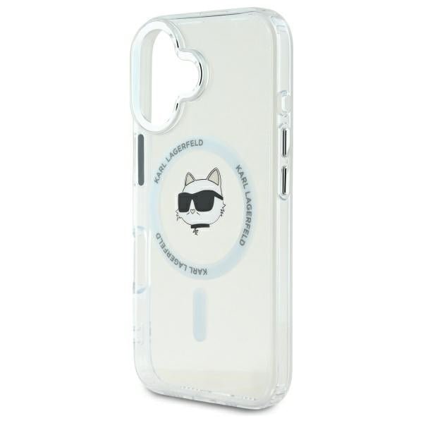 Karl Lagerfeld iPhone 16 - IML Metal Choupette Head - MagSafe Σκληρή Θήκη με Πλαίσιο Σιλικόνης - White - KLHMP16SHLSCHH