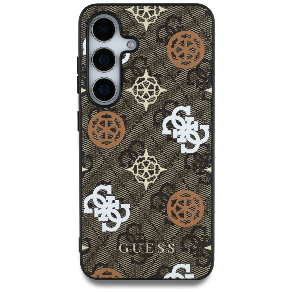 Guess Samsung Galaxy S25 - 4G Printed Colored Peony Pattern - MagSafe Θήκη με Επένδυση Συνθετικού Δέρματος - Brown - GUHMS25SP4PWPW