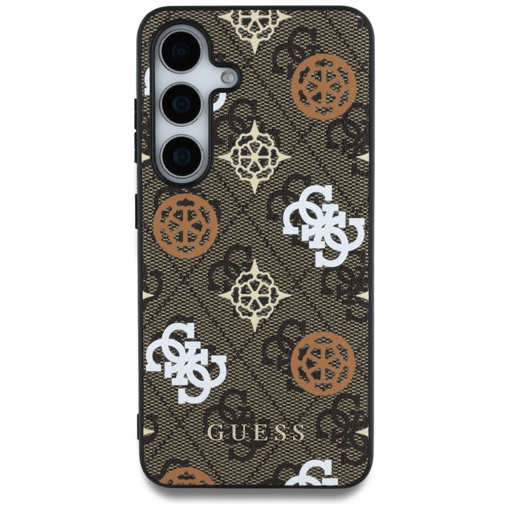 Guess Samsung Galaxy S25 - 4G Printed Colored Peony Pattern - MagSafe Θήκη με Επένδυση Συνθετικού Δέρματος - Brown - GUHMS25SP4PWPW
