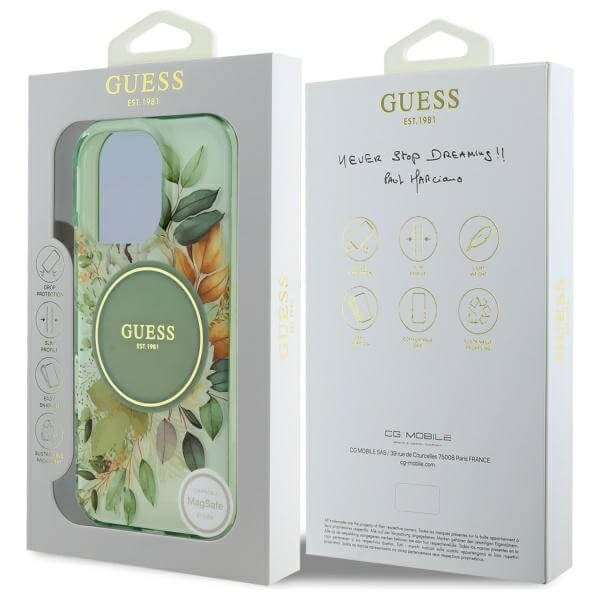 Guess iPhone 16 Pro Max - IML Flower and Tonal Circle MagSafe - Σκληρή Θήκη με Πλαίσιο Σιλικόνης - Green - GUHMP16XHFWBDCEN