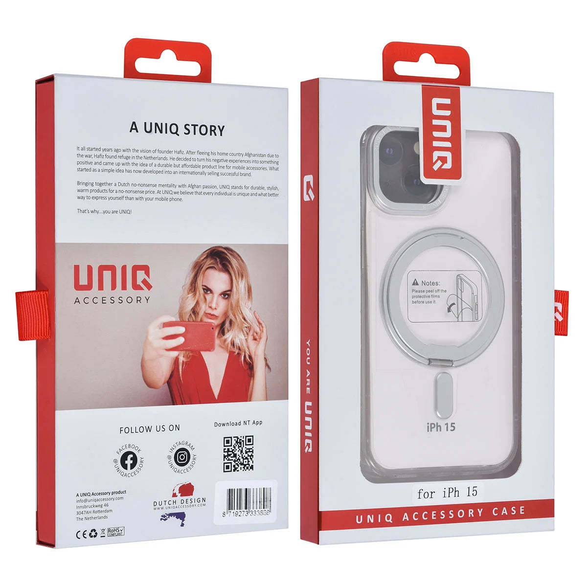 Tuniq iPhone 15 - Σκληρή MagSafe Θήκη με Περιστρεφόμενο Δαχτυλίδι Συγκράτησης - Διάφανη