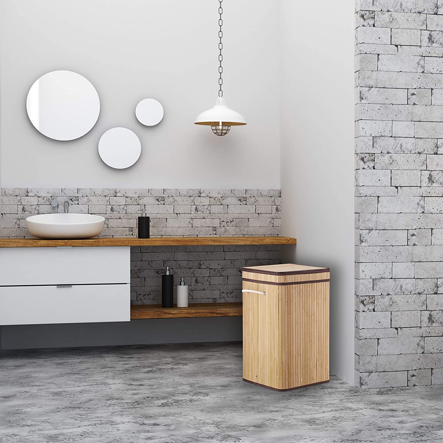 Relaxdays Καλάθι Απλύτων από Μπαμπού με Τετράγωνο Καπάκι - Natural - 4052025943714