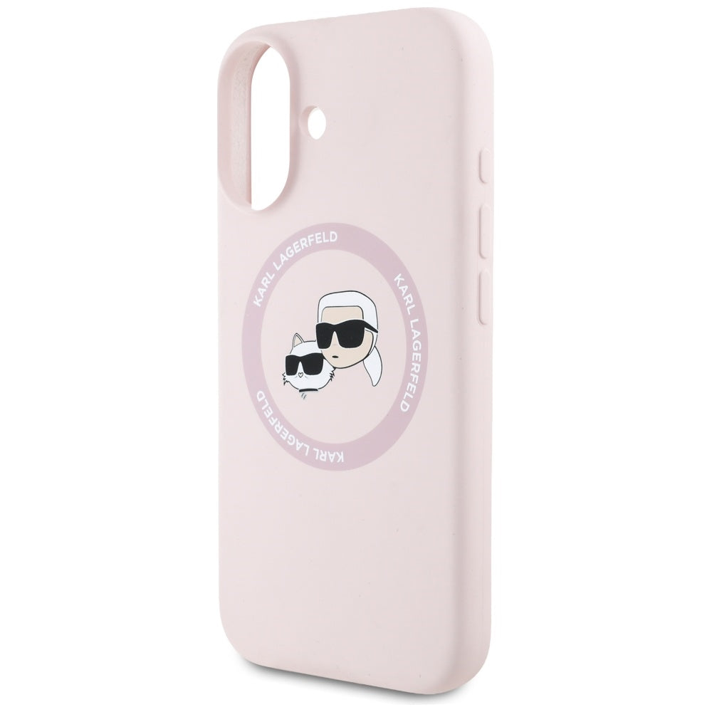 Karl Lagerfeld iPhone 16 - Silicone Double Heads and Circle - Σκληρή Θήκη Σιλικόνης με MagSafe - Pink - KLHMP16SSKCHTCP