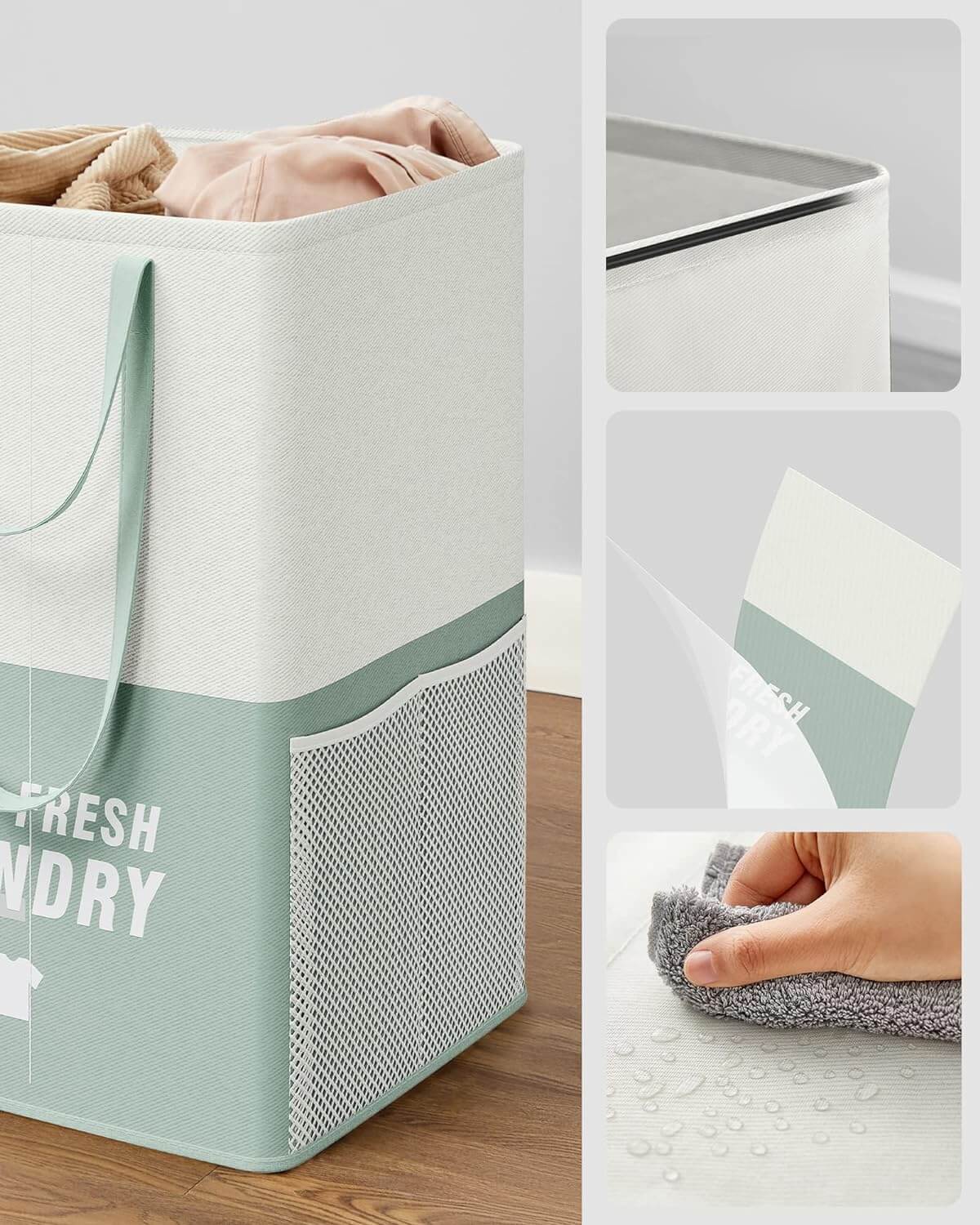 Songmics Υφασμάτινο Καλάθι Απλύτων με 2 Διαμερίσματα - Mint Green - LCB209C11