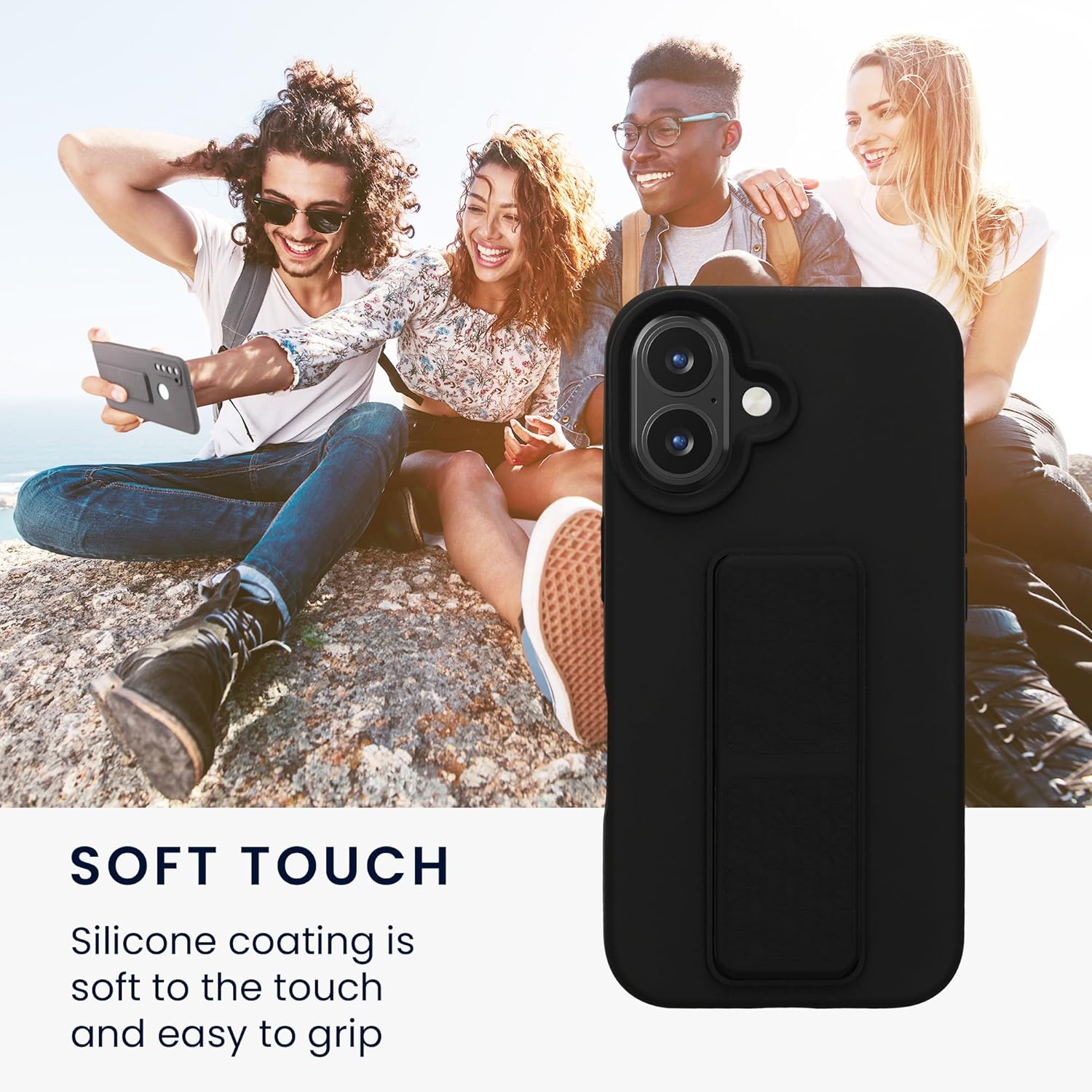 KW iPhone 16 Θήκη Σιλικόνης TPU με Finger Holder - Black