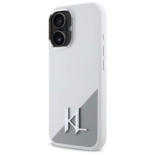 Karl Lagerfeld iPhone 16 - Silicone Shadow Metal Initial - MagSafe Θήκη Σιλικόνης - White - KLHMP16SSCMKMPCH