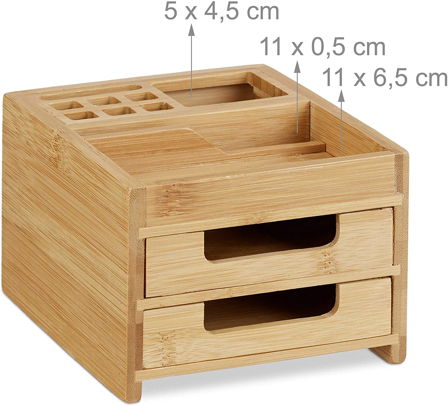 Relaxdays Ξύλινη Βάση Οργάνωσης Γραφείου με 2 Συρτάρια από Bamboo - Natural - 4052025221898