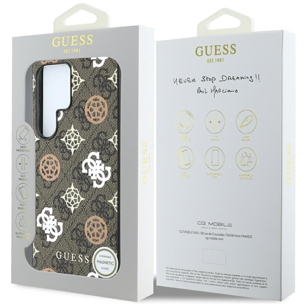 Guess Samsung Galaxy S25 Ultra - 4G Printed Colored Peony Pattern - MagSafe Θήκη με Επένδυση Συνθετικού Δέρματος - Brown - GUHMS25LP4PWPW