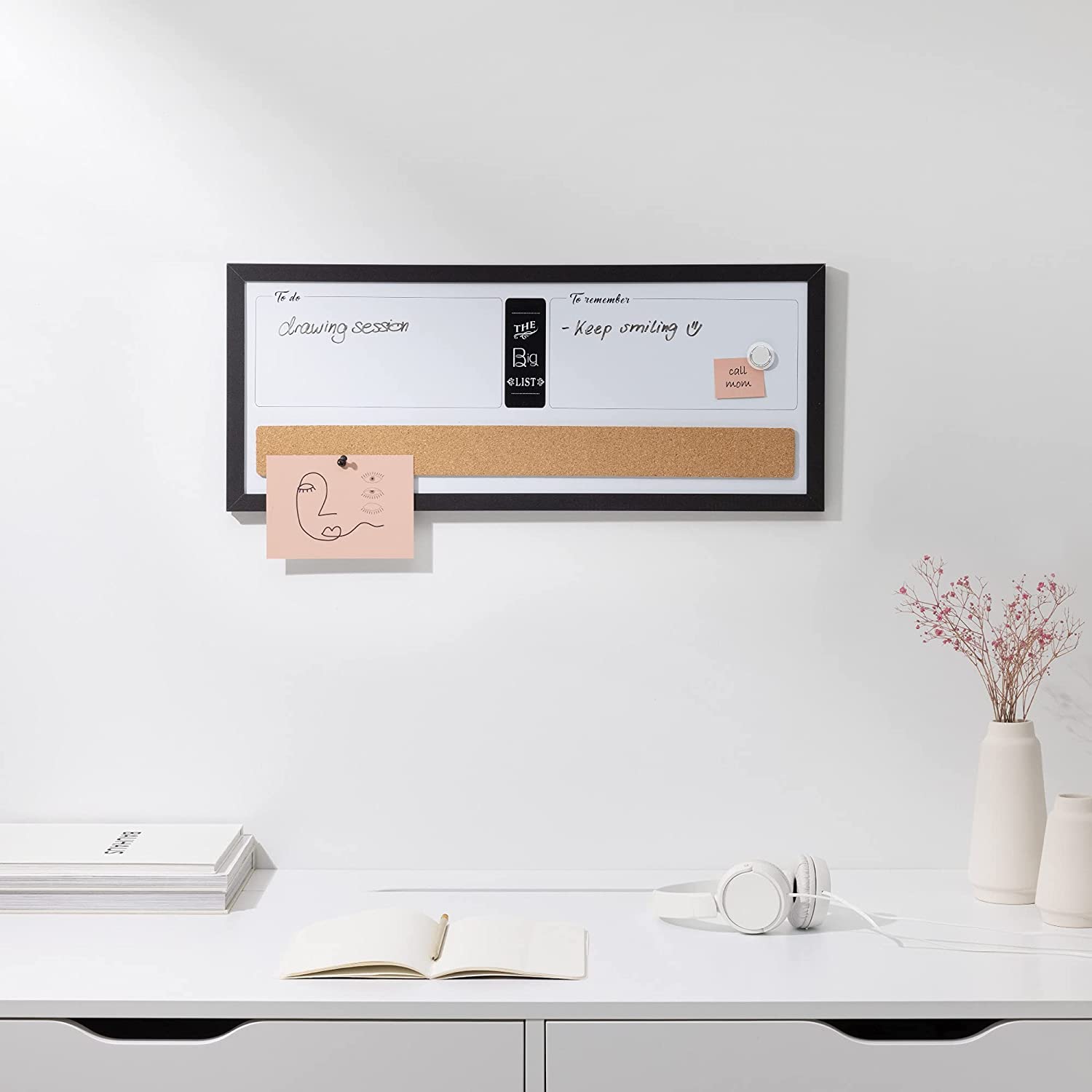 Navaris Combination Board 3 in 1 - Πίνακας 3 σε 1 με Μαυροπίνακα - Φελλό - Μαγνητικό Πίνακα 60 x 25cm - Multicolour - 53787.1