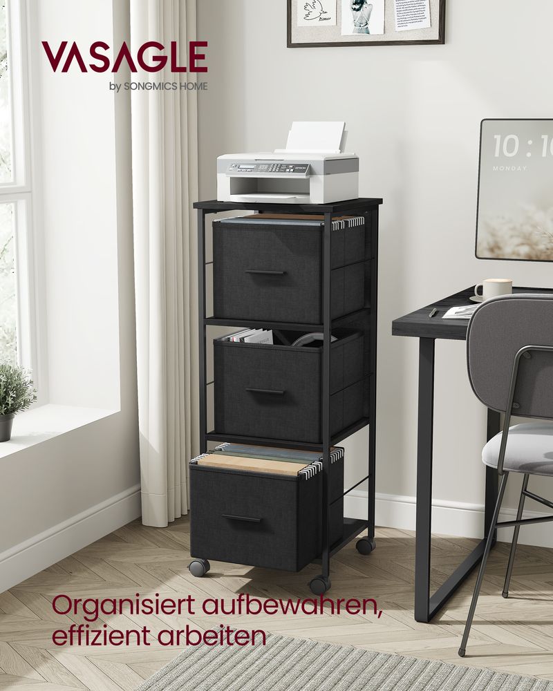 Vasagle Τροχήλατη Βάση Εκτυπωτή / Αρχειοθήκη με 3 Συρτάρια με Χωρητικότητα Εγγράφων A4 - 37.5 x 38.5 x 98.5 cm - Black / Ink Black - OFC058B56