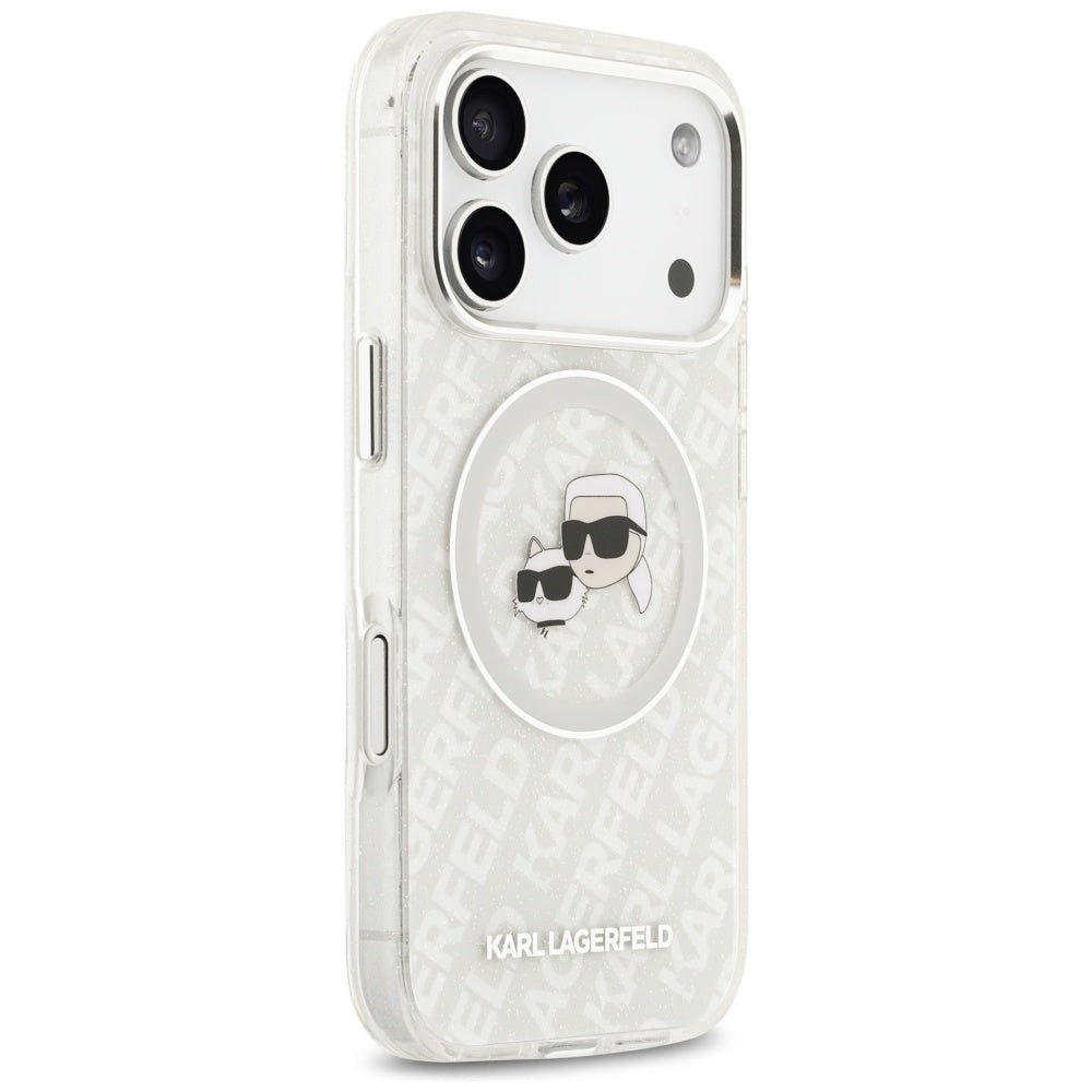 Karl Lagerfeld iPhone 17 Pro Max - IML Glitter Karl and Choupette Heads Logo MagSafe - Σκληρή Θήκη με Πλαίσιο Σιλικόνης - Grey - KLHMP17XHMKBKCHOG