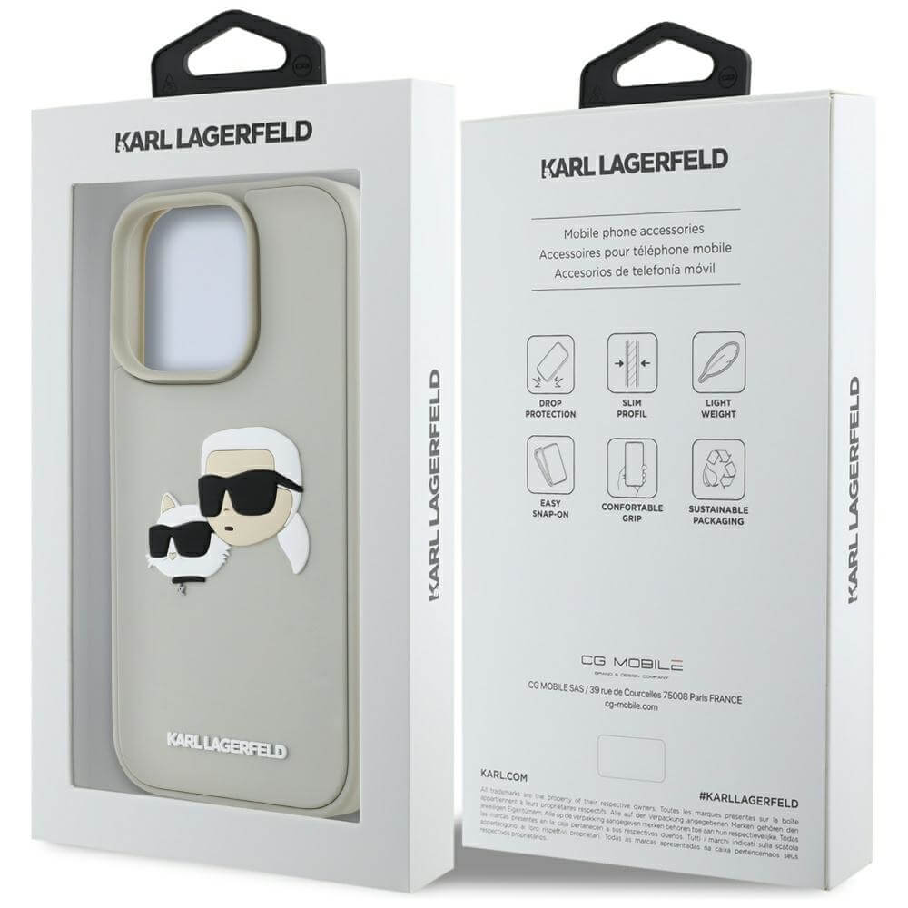 Karl Lagerfeld iPhone 16 Pro Max - HC 3D Rubber Double Heads - Σκληρή Θήκη με Πλαίσιο Σιλικόνης - Beige - KLHCP16XRBCKCHLE