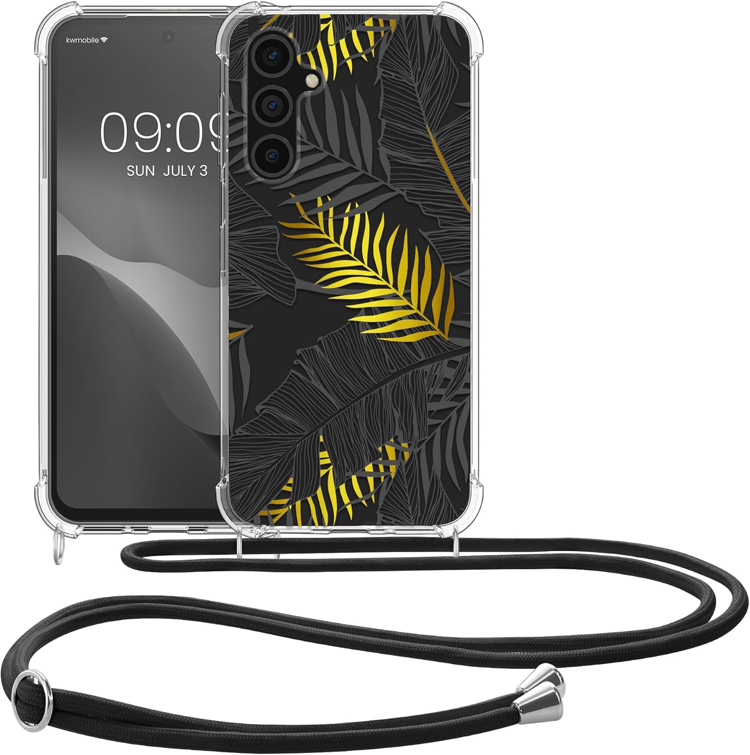 KW Samsung Galaxy A15 4G / A15 5G Θήκη Σιλικόνης TPU με Λουράκι - Design Jungle - Yellow / Grey / Διάφανη