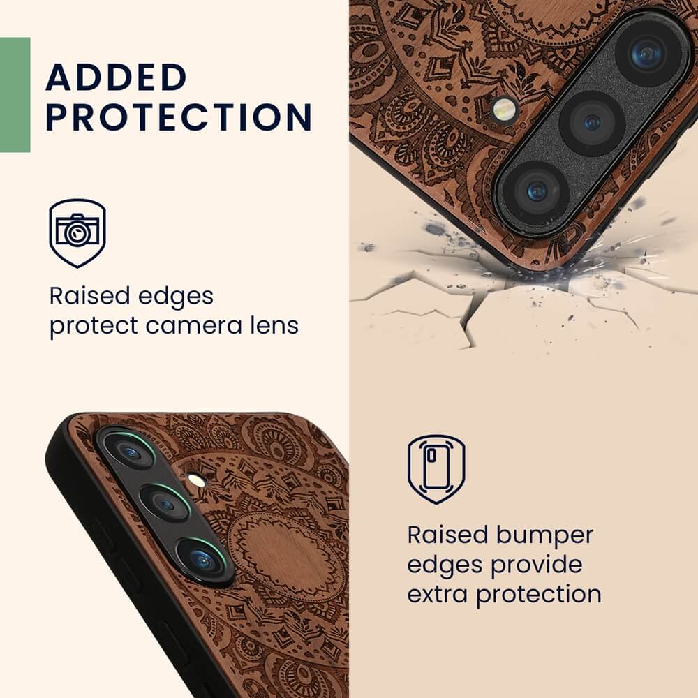 KW Samsung Galaxy S24 Θήκη από Φυσικό Ξύλο - Design Indian Sun - Dark Brown