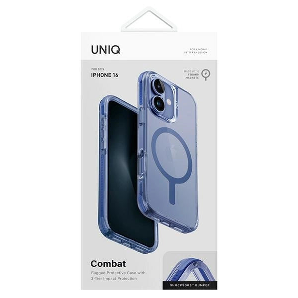 Uniq iPhone 16 Combat Magclick Σκληρή Θήκη με Πλαίσιο Σιλικόνης και MagSafe - Blue / Pearl Blue