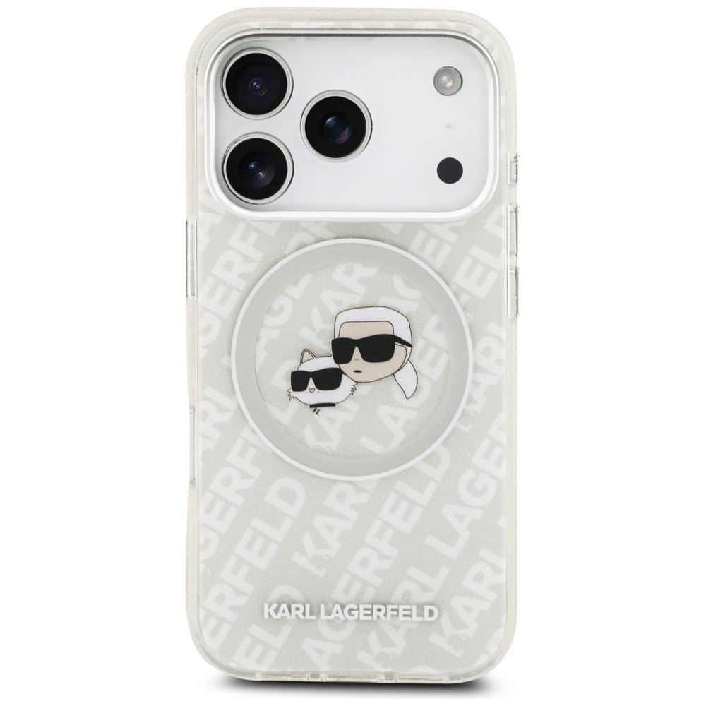Karl Lagerfeld iPhone 17 Pro - IML Glitter Karl and Choupette Heads Logo MagSafe - Σκληρή Θήκη με Πλαίσιο Σιλικόνης - Grey - KLHMP17LHMKBKCHOG