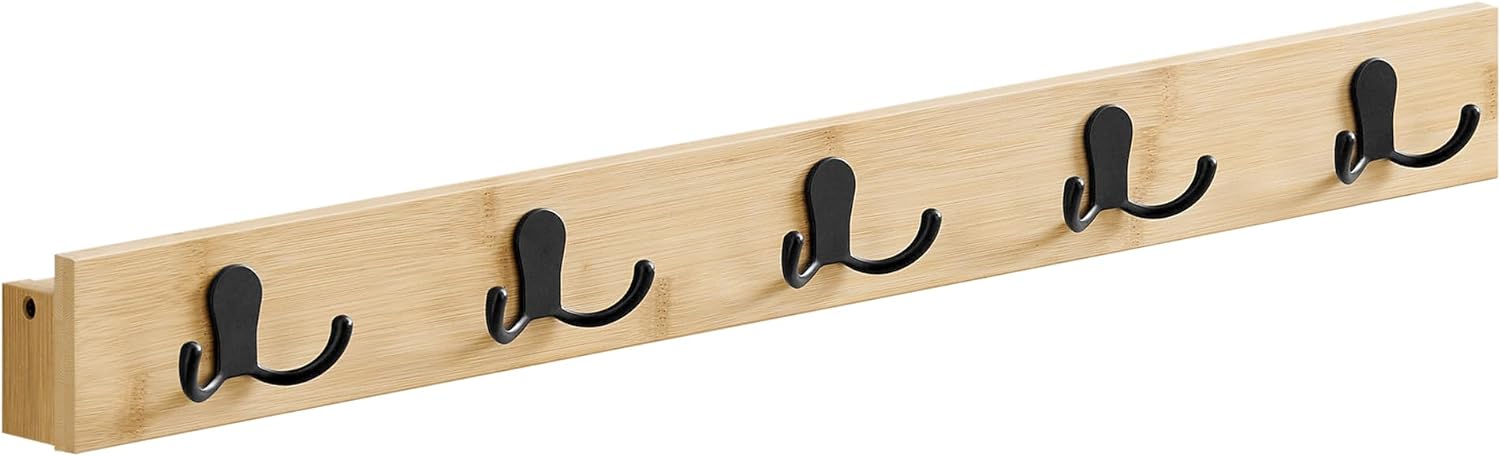 Songmics Επιτοίχια Ξύλινη Κρεμάστρα από Μπαμπού με 5 Μεταλλικούς Γάντζους και Ράφι - Natural Beige - LCR005N01