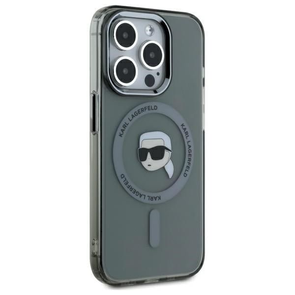 Karl Lagerfeld iPhone 15 Pro Max - IML Metal Karl Head - MagSafe Σκληρή Θήκη με Πλαίσιο Σιλικόνης - Black - KLHMP15XHLSKIK