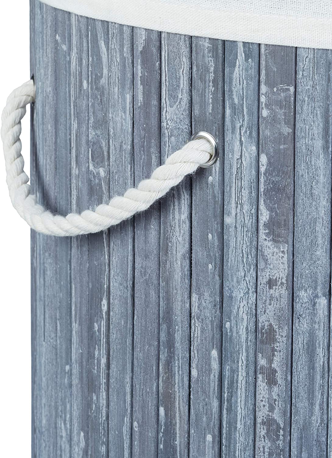 Relaxdays Πτυσσόμενο Στρόγγυλο Καλάθι Απλύτων από Μπαμπού με Καπάκι - Grey / White - 4052025961886