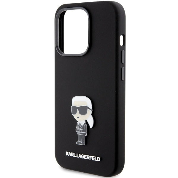 Karl Lagerfeld iPhone 15 Pro Max - Silicone Ikonik Metal Pin Σκληρή Θήκη με Πλαίσιο Σιλικόνης - Black - KLHCP15XSMHKNPK