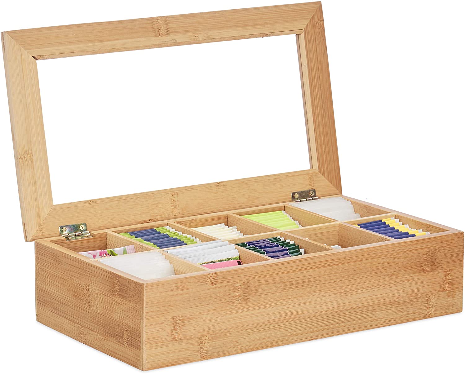 Relaxdays Κουτί Αποθήκευσης για Φακελάκια Τσάι με 10 Διαμερίσματα από Μπαμπού - Natural - 4052025221829