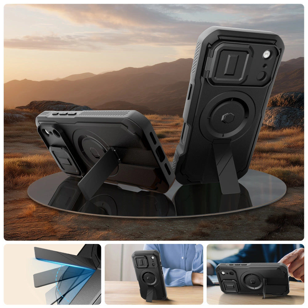 Tech-Protect iPhone 17 Pro Max - Kevlar MagSafe - Σκληρή Θήκη με Προστασία για την Οθόνη / την Κάμερα και Stand - Black