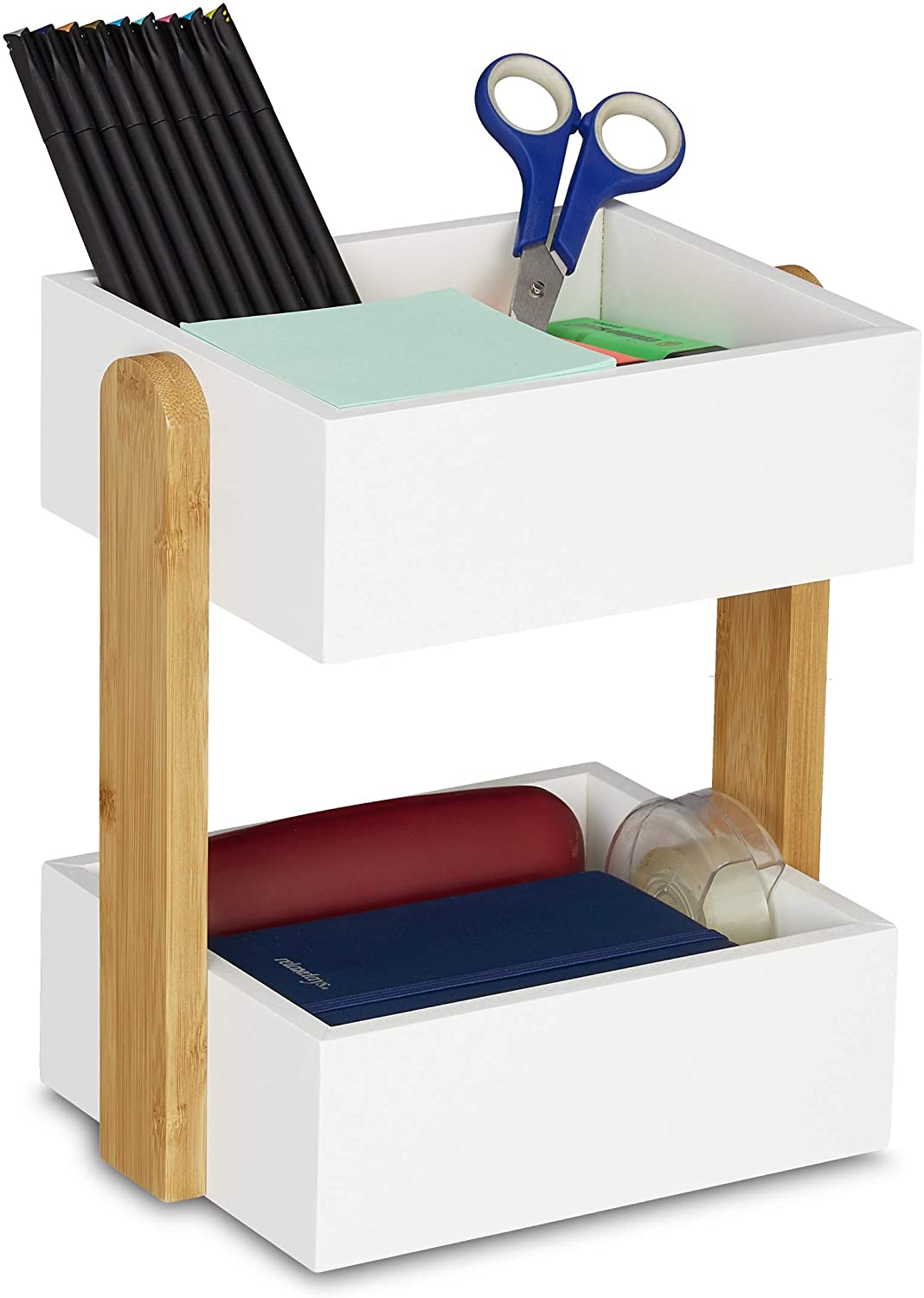 Relaxdays Διοργανωτής Γραφείου από Μπαμπού με 2 Διαμερίσματα - White / Natural - 4052025902117