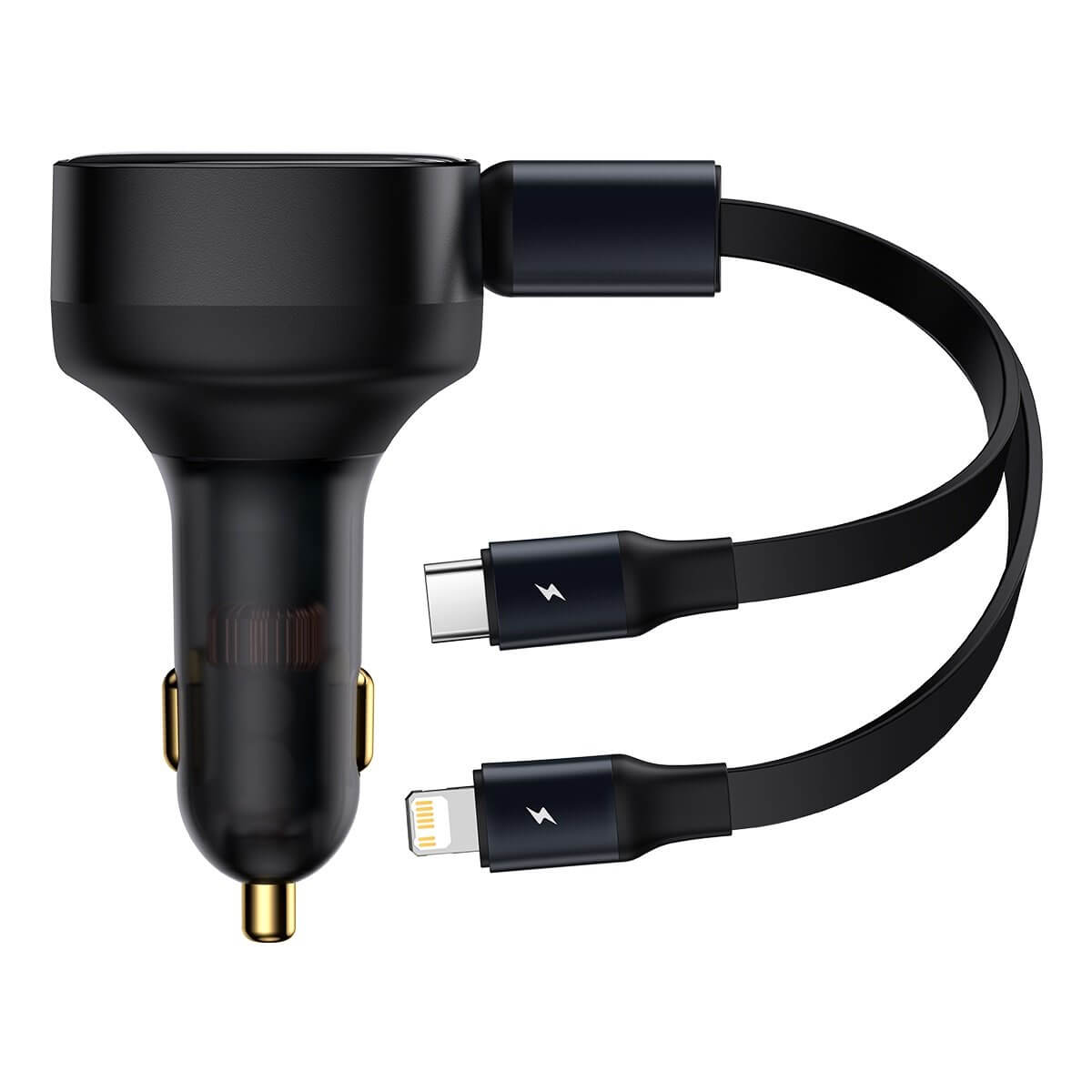 Baseus Enjoyment Retractable 2-in-1 Fast Car Charger Φορτιστής Αυτοκινήτου με Ενσωματωμένα Καλώδια Lightning και Type-C 30W - Black - CGTX000001