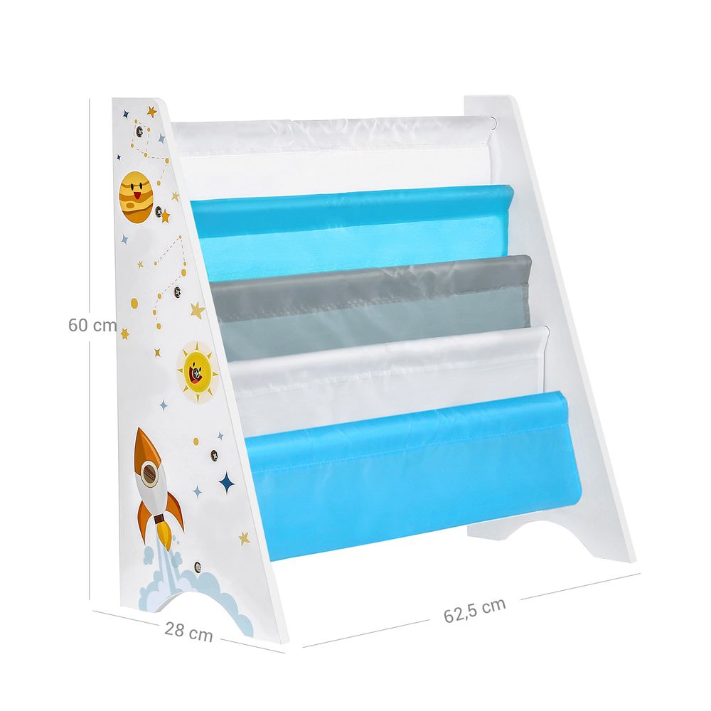 Songmics Παιδική Ραφιέρα για Βιβλία - 62.5 x 28 x 60 cm - Space - Saving Design - White / Blue / Grey - GKR72WT