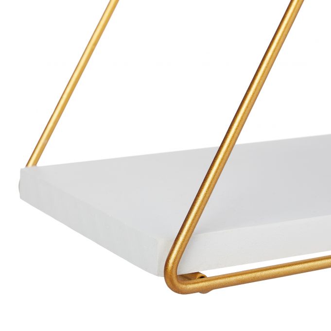 Relaxdays Διακοσμητικό Ράφι Τοίχου με 3 Διαμερίσματα σε Σχήμα Πυραμίδας - 54 x 62 x 15 cm - White / Gold - 4052025374136