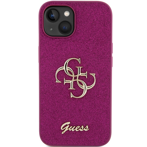 Guess iPhone 15 Glitter Script Big 4G Σκληρή Θήκη με Πλαίσιο Σιλικόνης - Purple - GUHCP15SHG4SGU