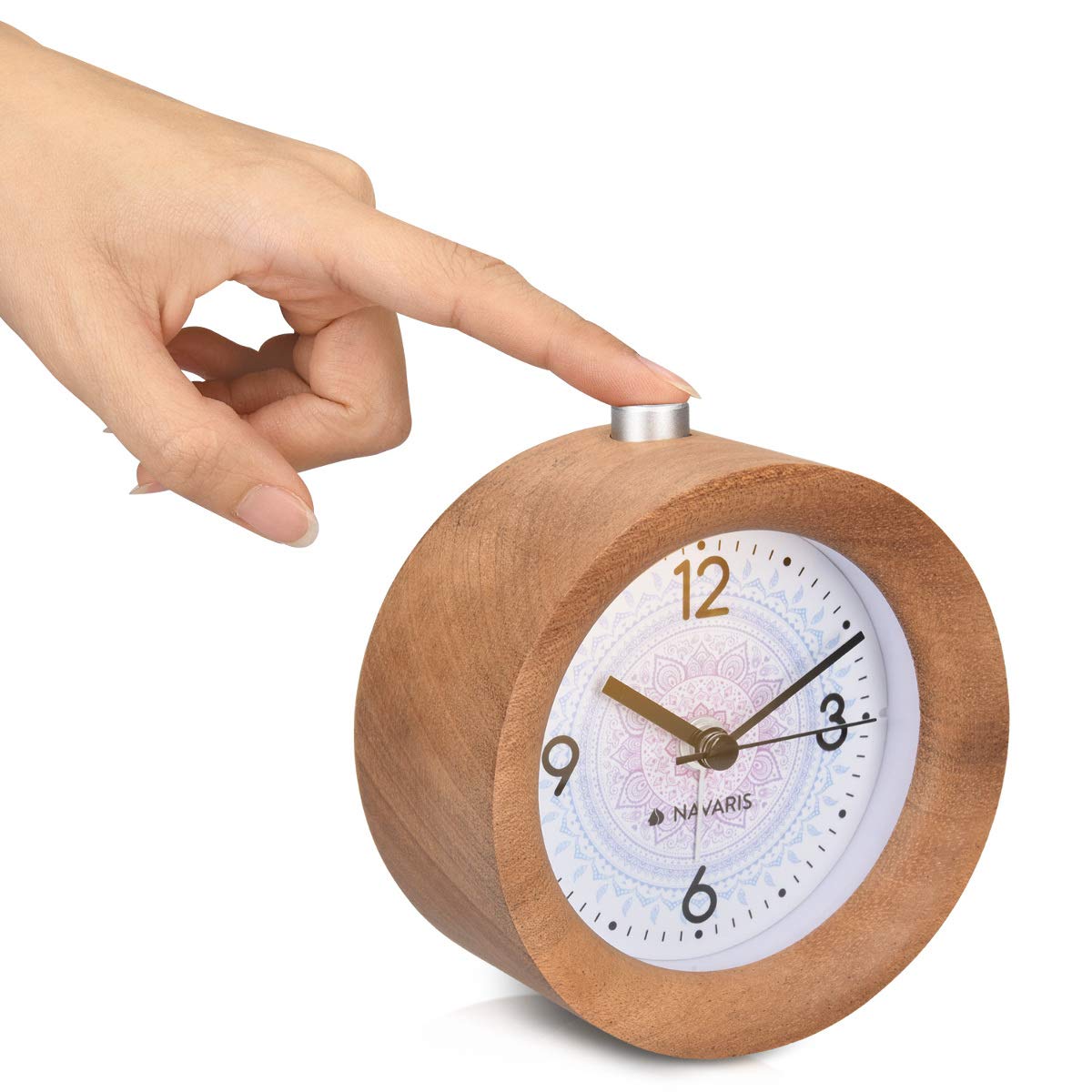Navaris Analogue Wood Alarm Clock Design Indian Sun - Αναλογικό Επιτραπέζιο Ρολόι και Ξυπνητήρι - Dark Brown - 46269.18.01