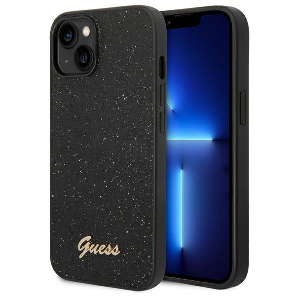 Guess iPhone 14 Plus Glitter Script Σκληρή Θήκη με Πλαίσιο Σιλικόνης - Βlack - GUHCP14MHGGSHK