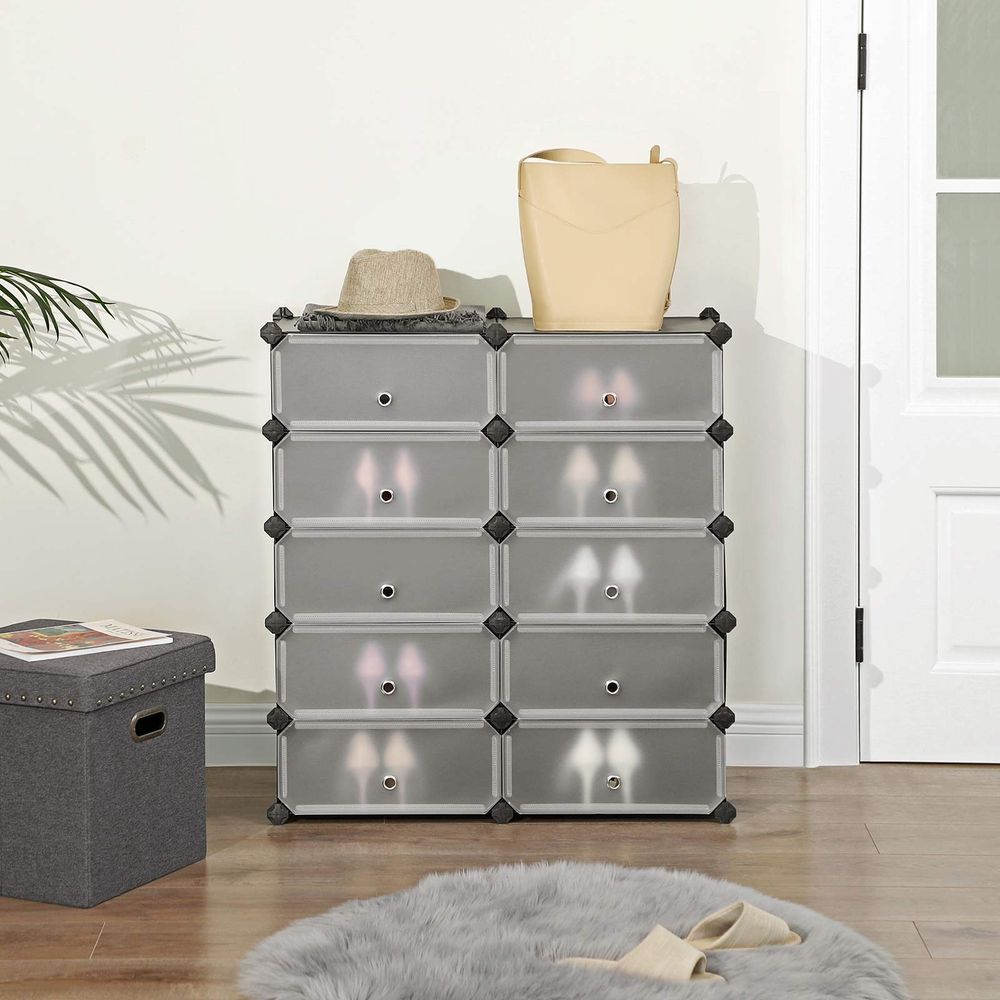 Songmics Πλαστική Παπουτσοθήκη με 10 Ράφια - Black - LPC10HV1