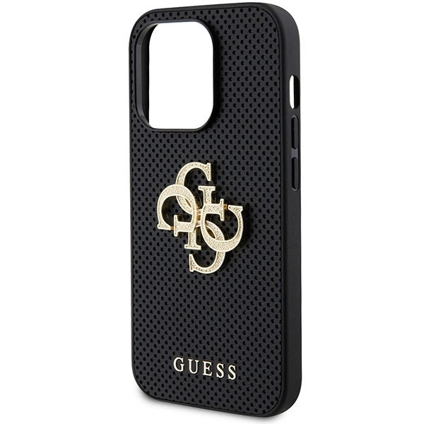 Guess iPhone 15 Pro Max Leather Perforated 4G Glitter Θήκη με Επένδυση Συνθετικού Δέρματος - Black - GUHCP15XPSP4LGK